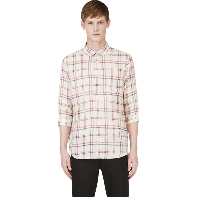 Carven Cream Check Print Three Quarter Sleeve Shirt