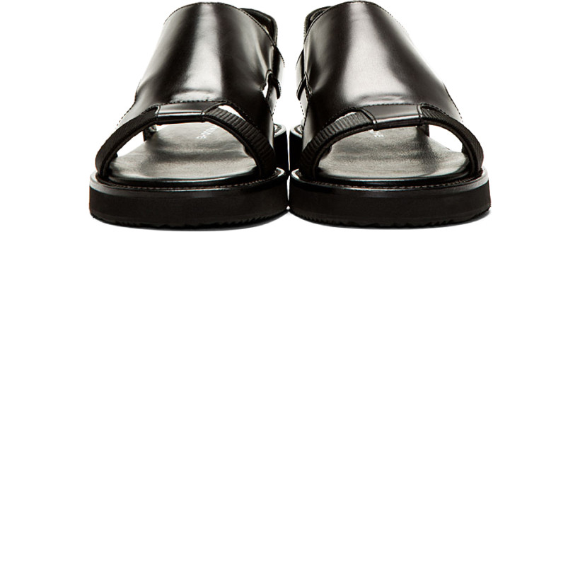 Krisvanassche Black Buff Leather Sling Back Sandals