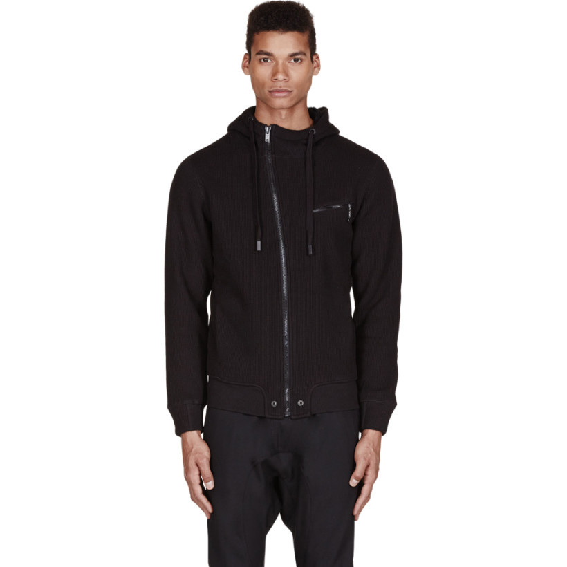 Diesel BLACK Waffle cotton ZIP UP HEDLEY HOODIE