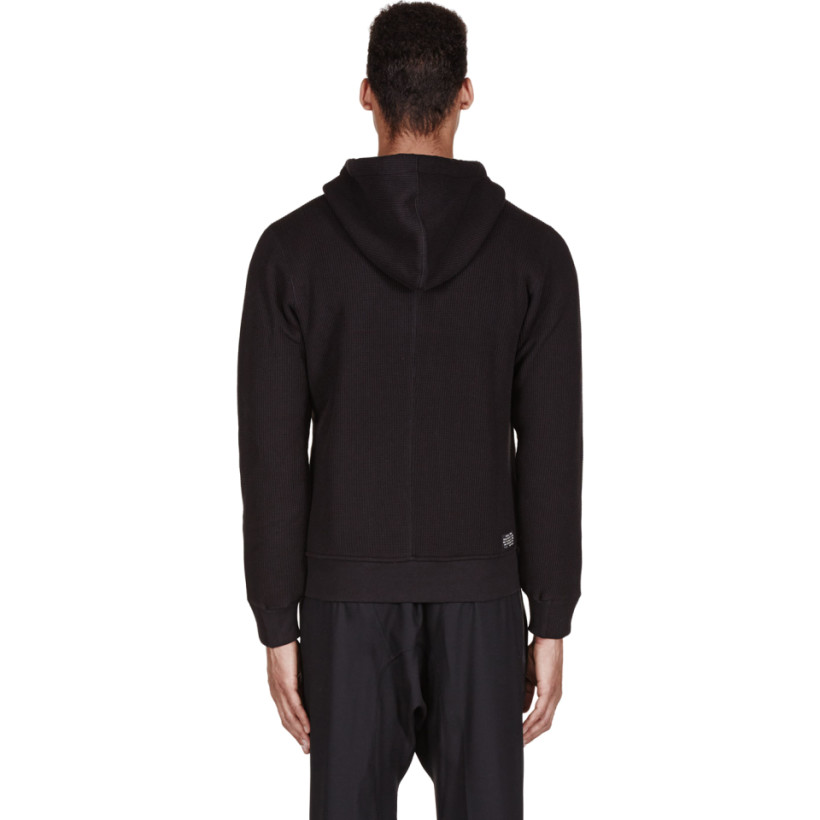 Diesel BLACK Waffle cotton ZIP UP HEDLEY HOODIE