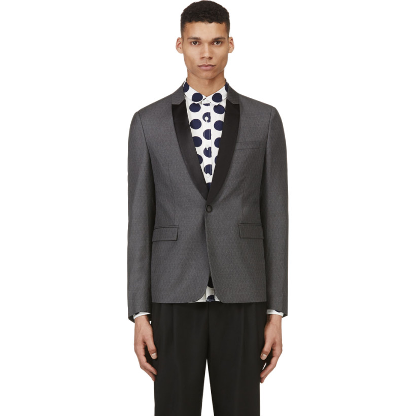 Krisvanassche Grey Wool Diamond Pinstripe Blazer