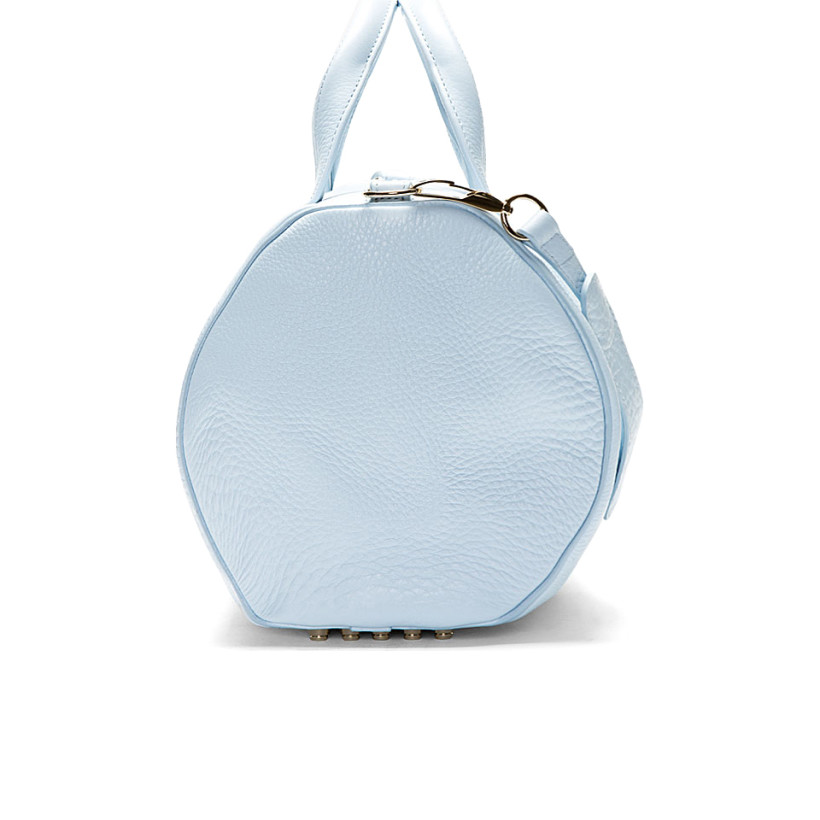 Alexander Wang: Baby Blue Leather Rocco Studded Duffle Bag | SSENSE