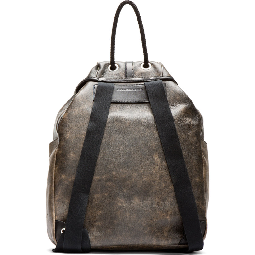 Alexander McQueen Black Mottled Leather Perforated Skull Backpack