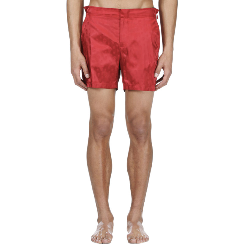 Alexander McQueen Red Skull Jacquard Swim Shorts