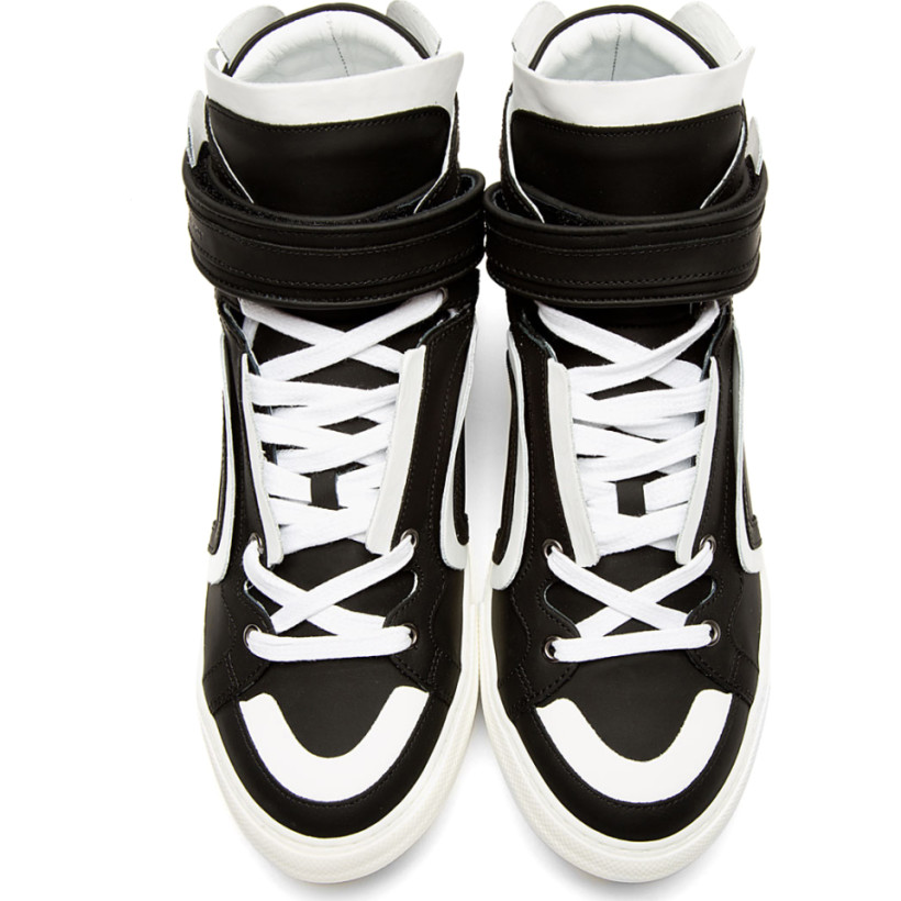 Pierre Hardy Black Leather White Flag High Top Sneakers