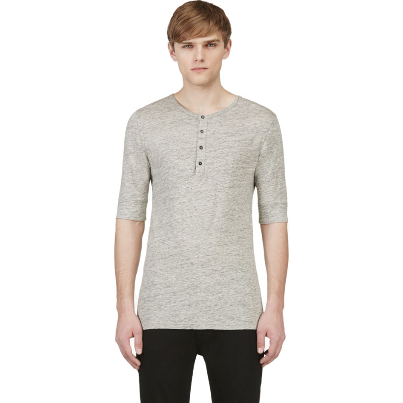 Balmain Grey Linen Jersey Bias Cut Henley