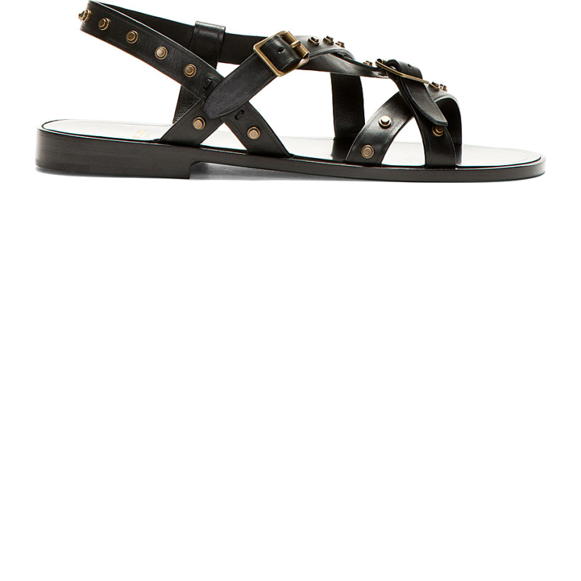 Saint Laurent Black Leather Studded Sandals