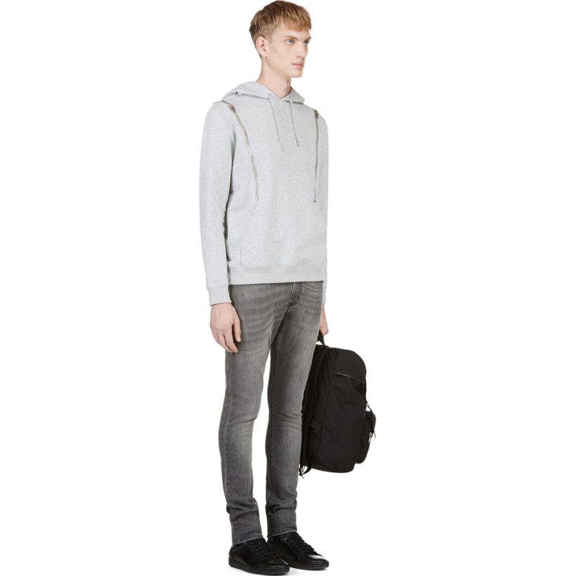 Saint Laurent Heathered Grey Hooded Zip Sweater