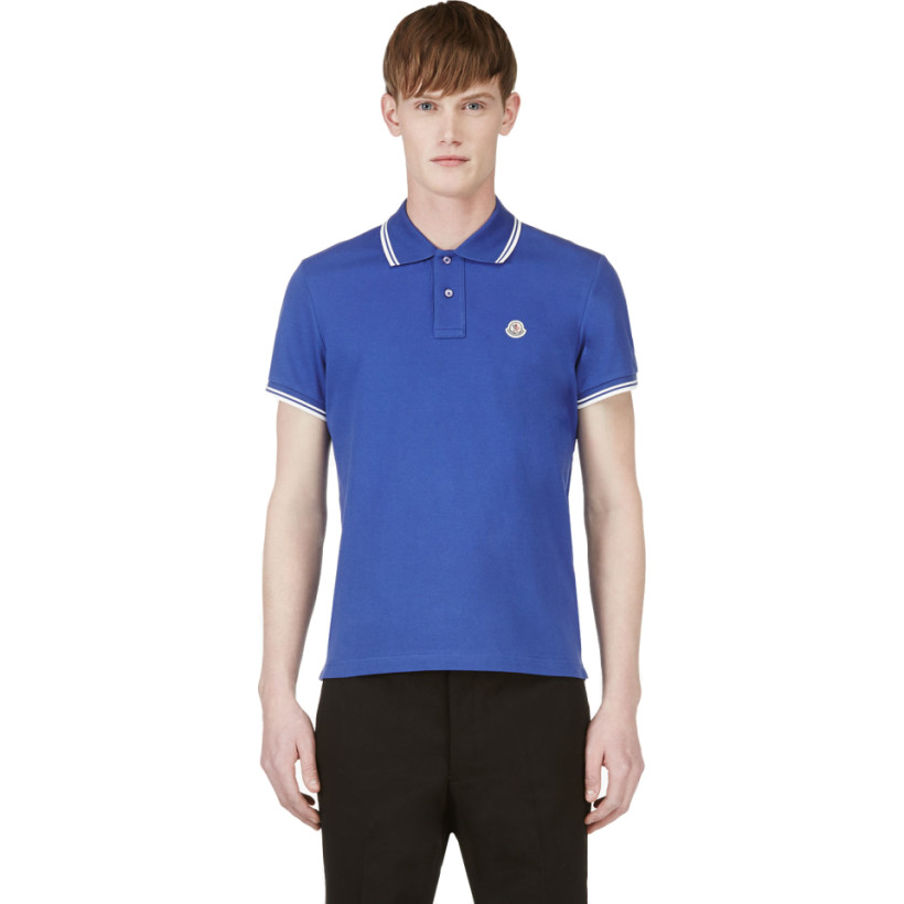 Moncler Blue Signature Stripe Logo Polo