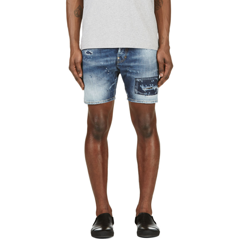 Dsquared2 Blue Distressed Denim Shorts