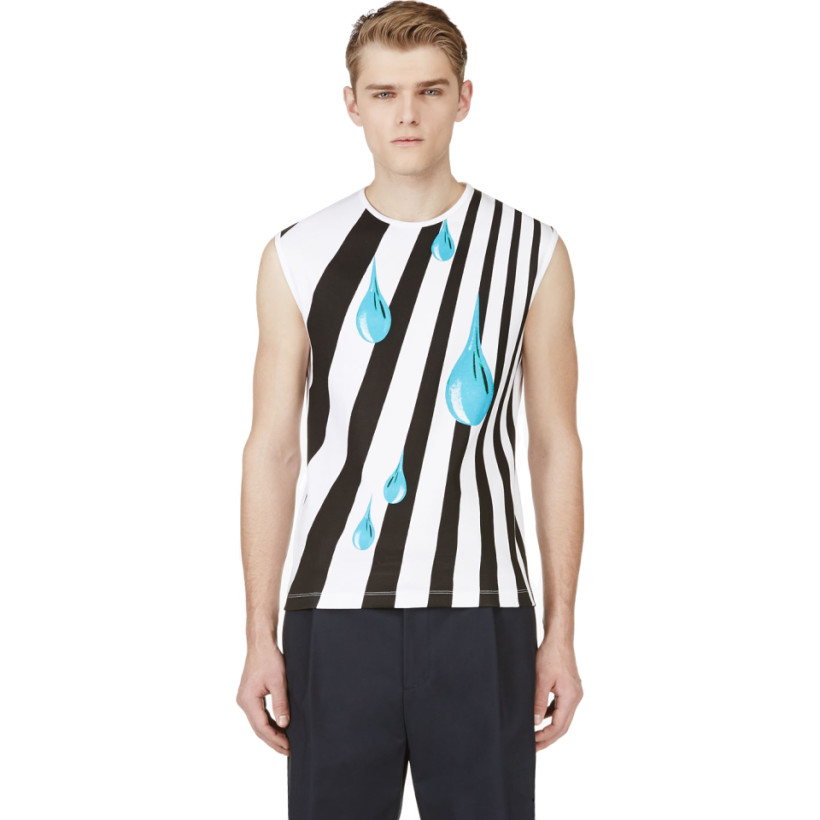 Raf Simons White Stripe & Tear Drop Tank Top