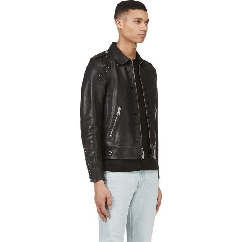 Saint Laurent Black Leather Studded Biker Jacket