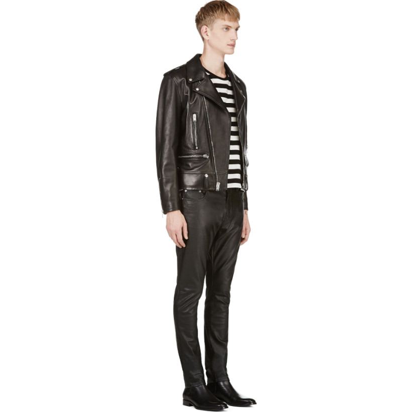 Saint Laurent Black Faux Leather Jean Cut Pants