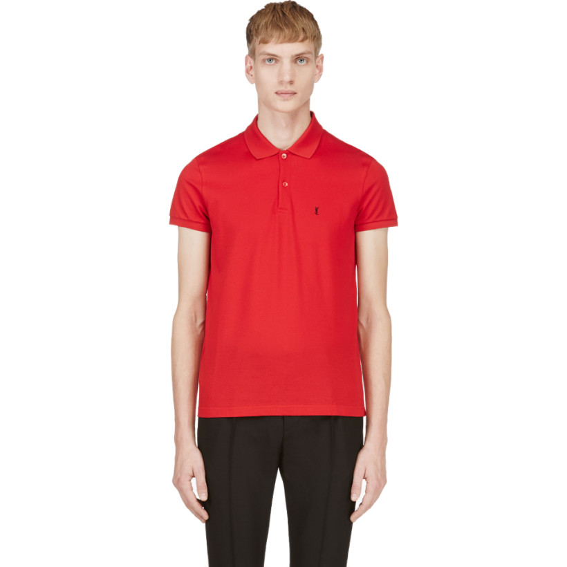 Saint Laurent Red Cotton Piqué Monogrammed Polo