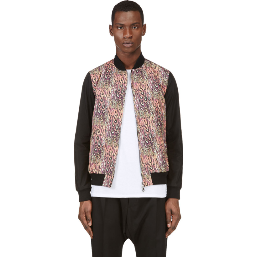 Miharayasuhiro Coral & Purple Feather Print Bomber Jacket