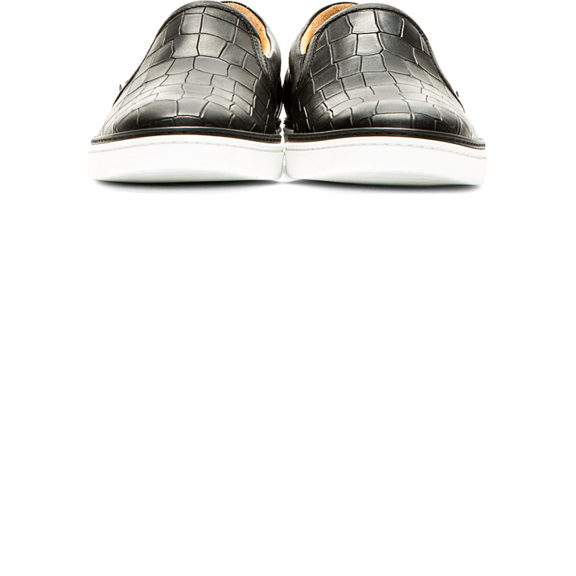 Jimmy Choo Black Croc Embossed Leather Grove Slip On Sneakers