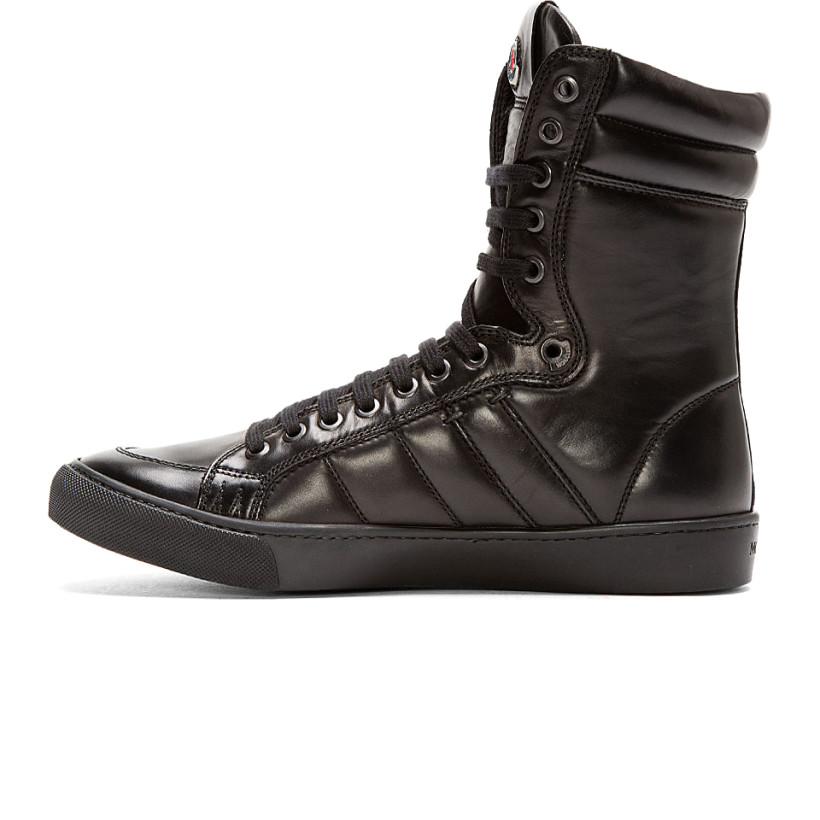 Moncler Black Leather High Top London Sneakers