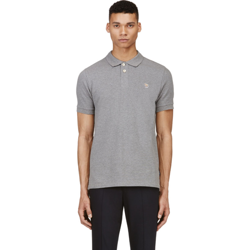 Paul Smith Jeans Heathered Grey Cotton Pique Zebra Logo Polo