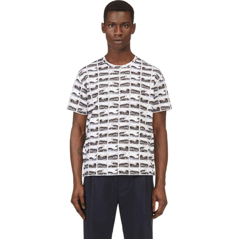 Kenzo White & Blue Framed Wave Print T Shirt