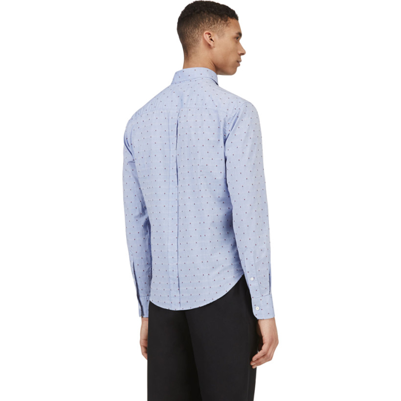 Band of Outsiders Blue Jacquard Block Print Shirt