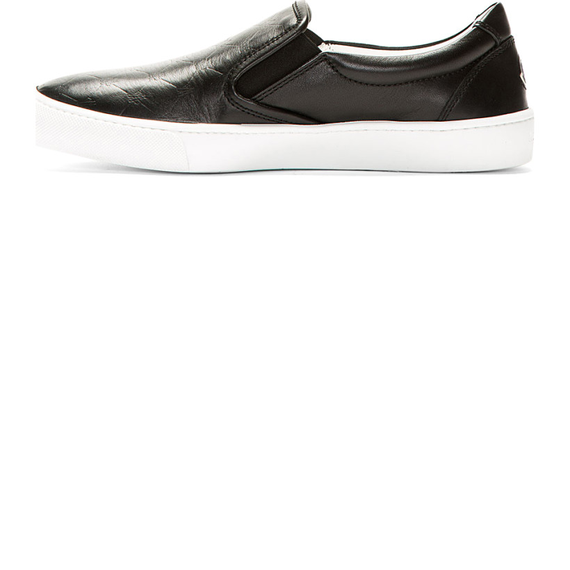 Moncler Black Leather Mock Quilt Slip On Shoes