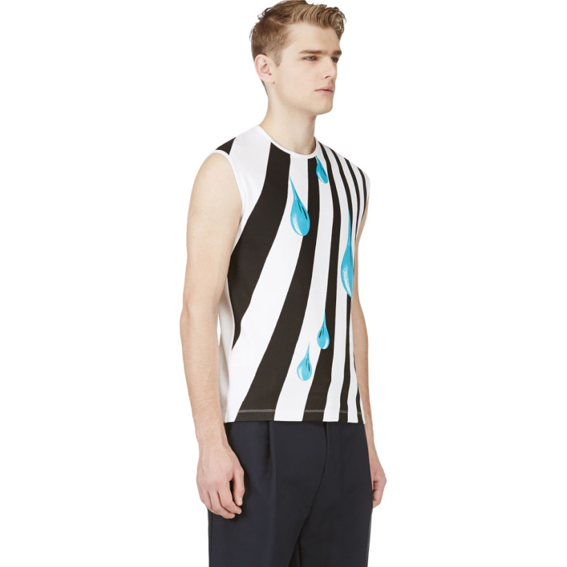 Raf Simons White Stripe & Tear Drop Tank Top