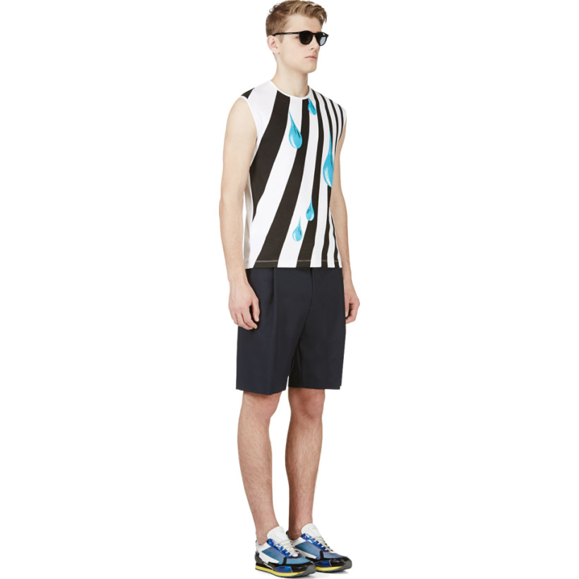 Raf Simons White Stripe & Tear Drop Tank Top