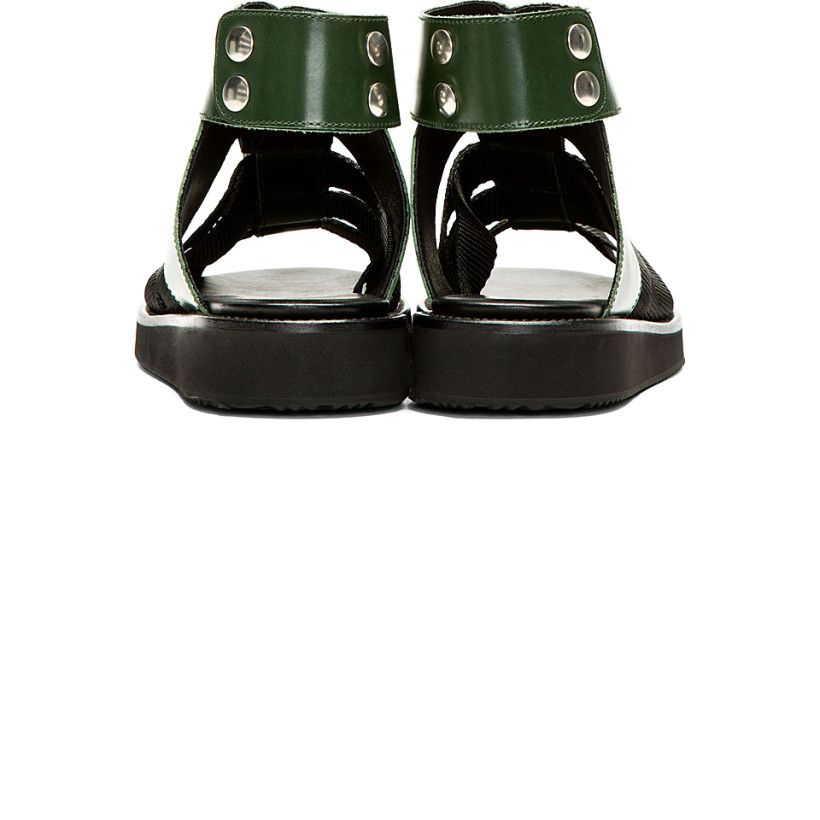 Krisvanassche Green Buff Leather & Grosgrain Sandals