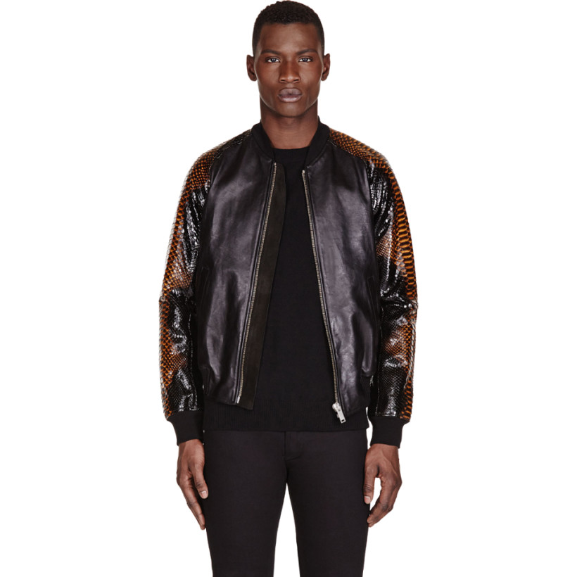 Alexander McQueen Black Leather & Python Bomber