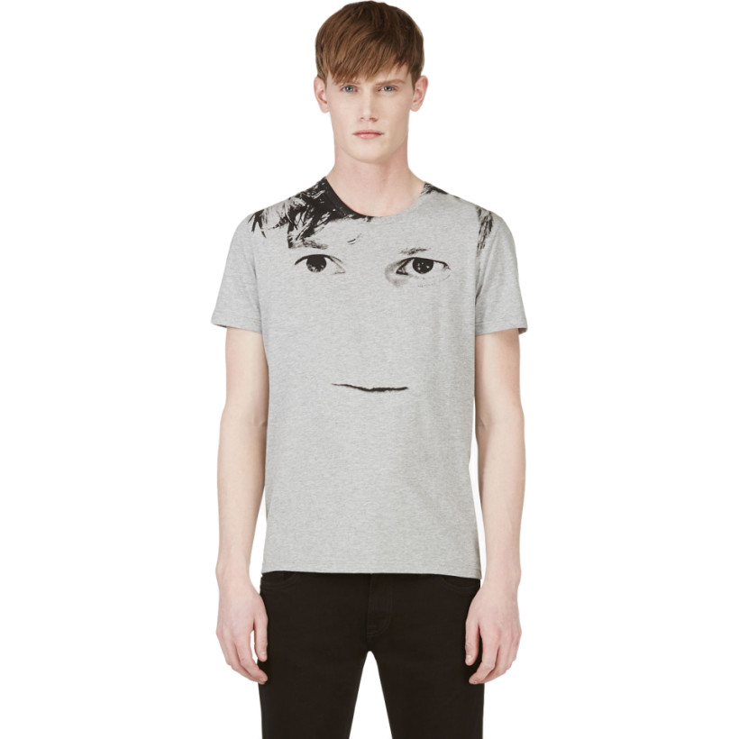 Alexander McQueen Heather Grey Blown Out Face Print T Shirt