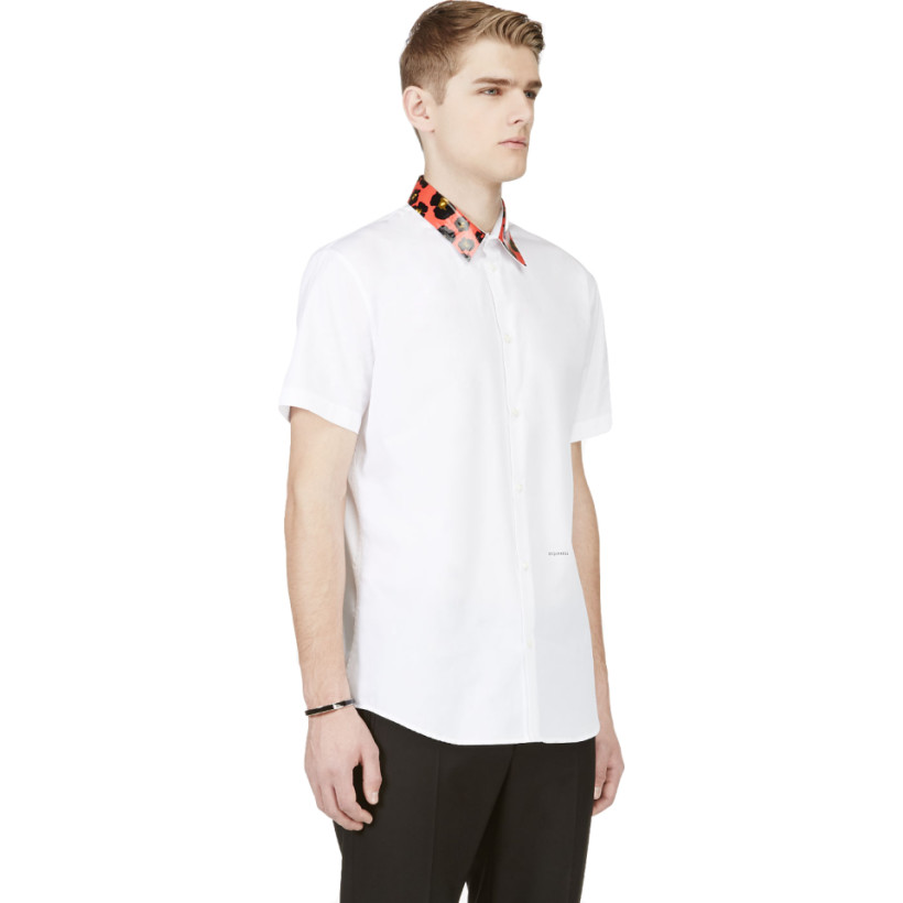 Dsquared2 White Short Sleeve Accent Collar Button Down Shirt