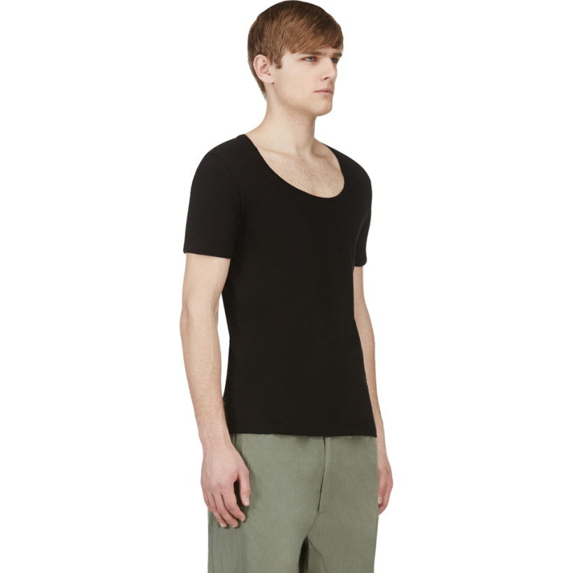 Costume National Black Scoop Neck Slim Fit Textured T Shirt