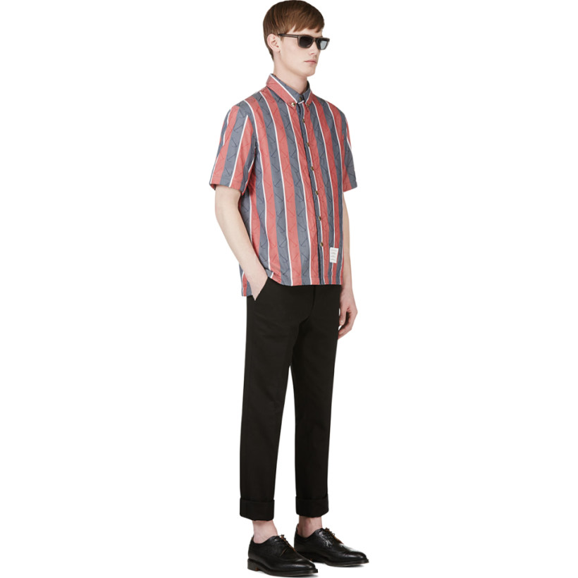 Thom Browne Red & Navy Striped Poolside Shirt