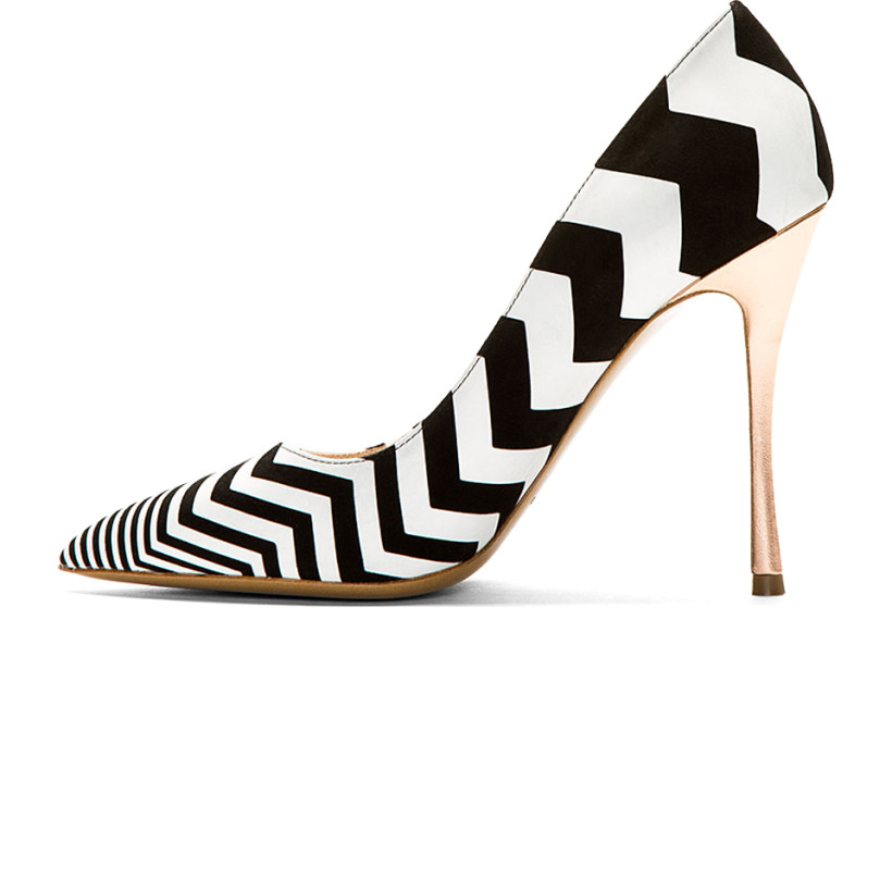 Nicholas Kirkwood Black & White Suede Chevron Pumps