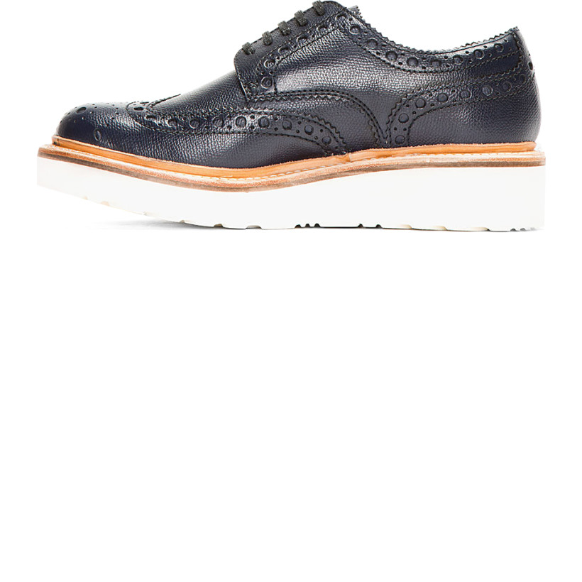 Grenson Navy Pebbled Leather Double Sole Archie Brogues