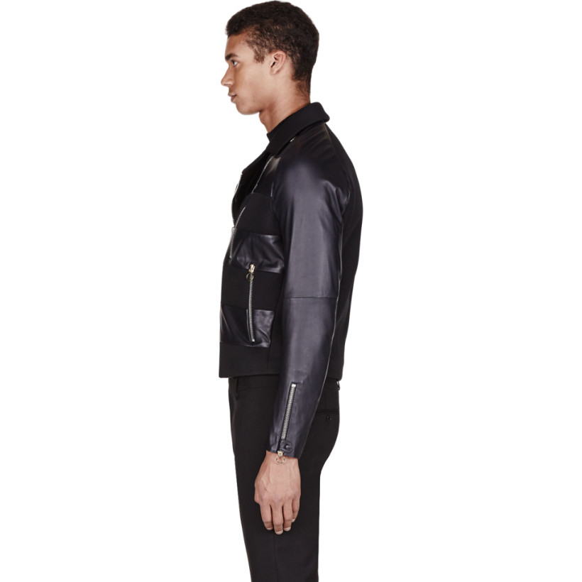 Paul Smith Black Leather Stripe Biker Jacket