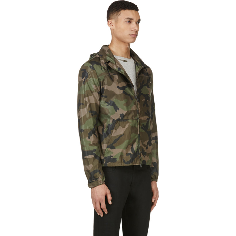 Valentino Green Camo Hideaway Hood Windbreaker