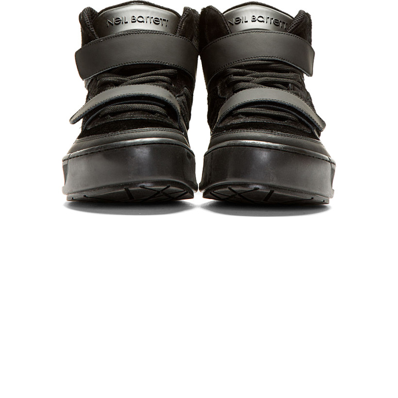 Neil Barrett Black Calf Hair Scoopback High Top Sneakers