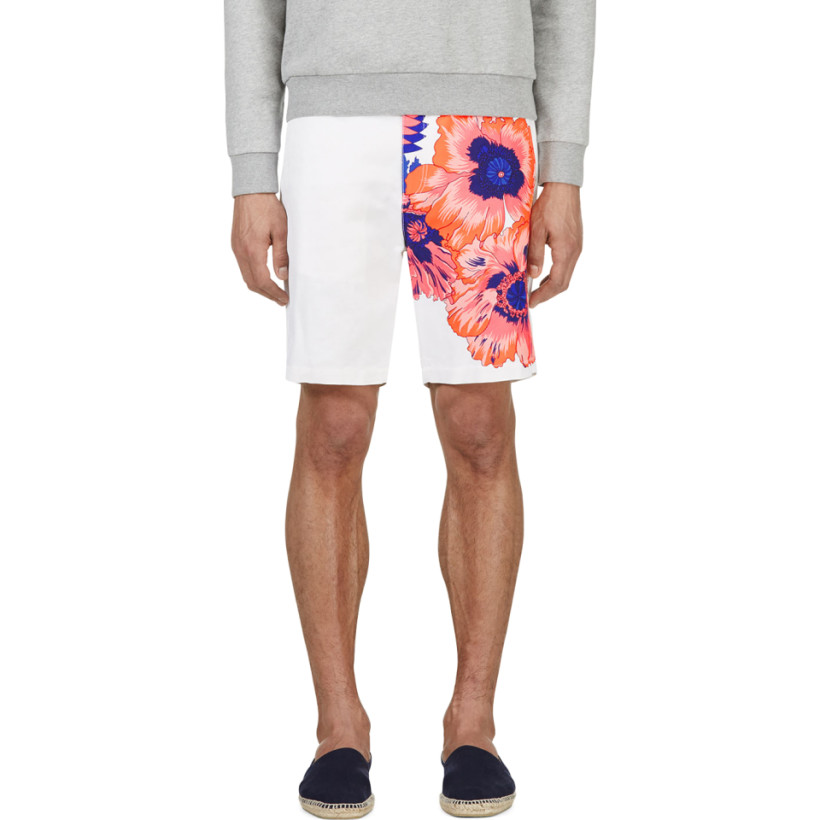 MSGM White Floral Graphic Bermuda Shorts