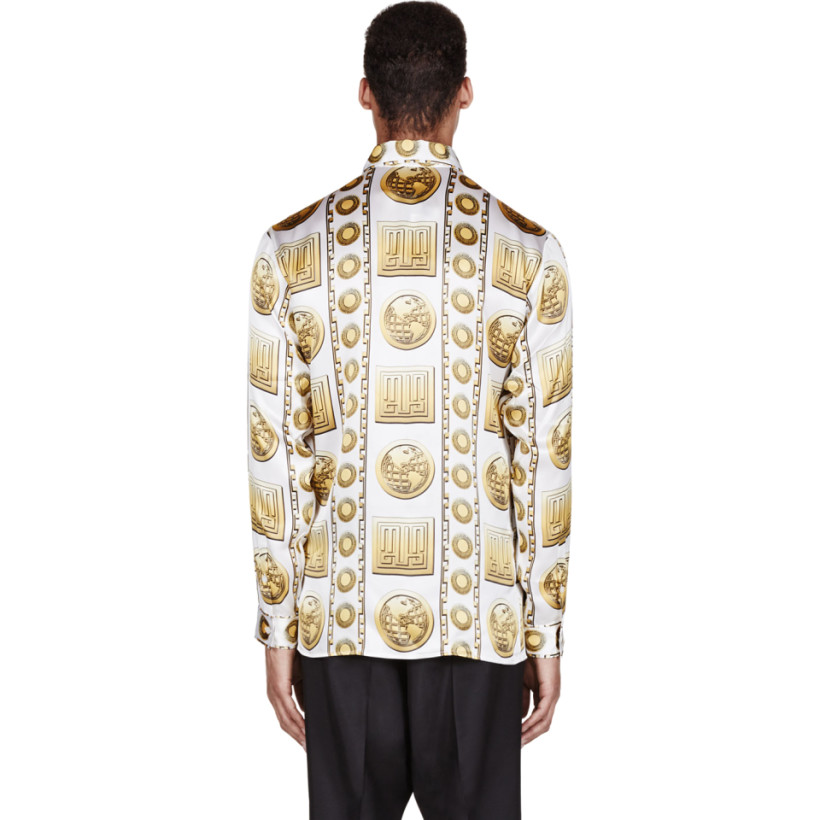 Versus White & Gold Silk Medallion Print M.I.A Edition Shirt