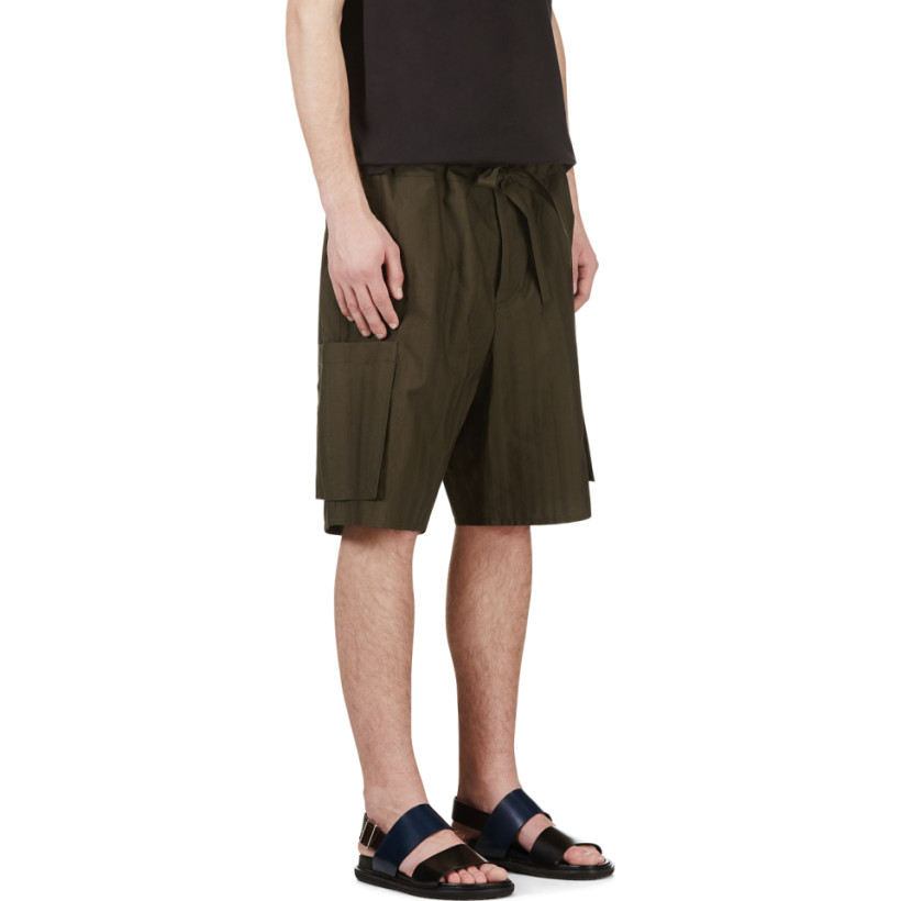 Umit Benan Green Tonal Stripe Shorts