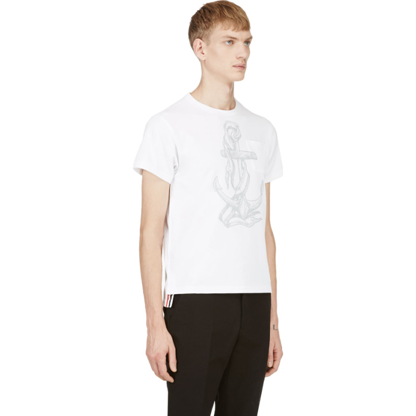 Thom Browne White Pique Crewneck T shirt