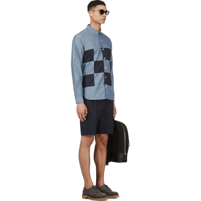 Nanamica Blue Colorblocked Patchwork Wind Shirt