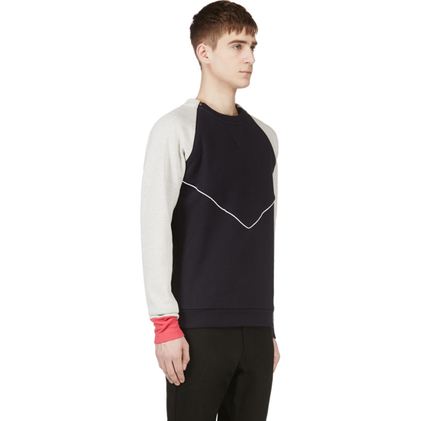 Pyer Moss Navy Panelled Leather Accent Sweater