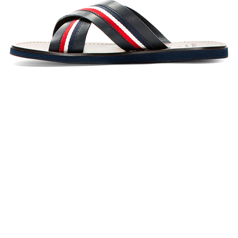 Moncler Navy Leather Slip On Sandals