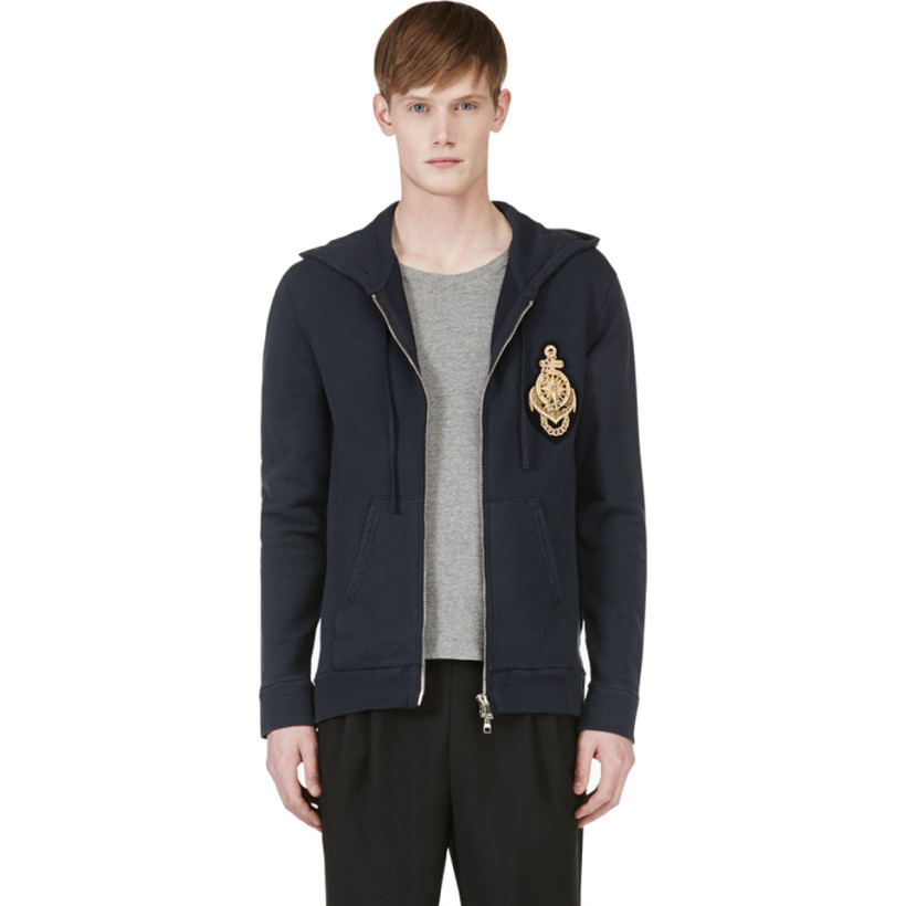 Balmain Navy Anchor Patch Hoodie