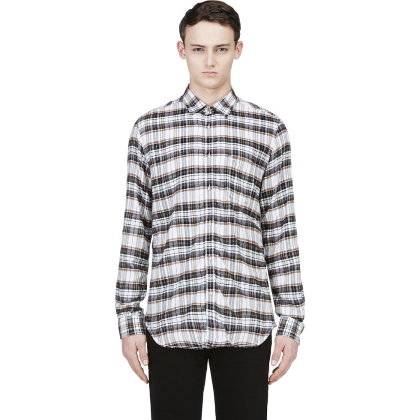 Diesel Brown & White Flannel Plaid Shirt