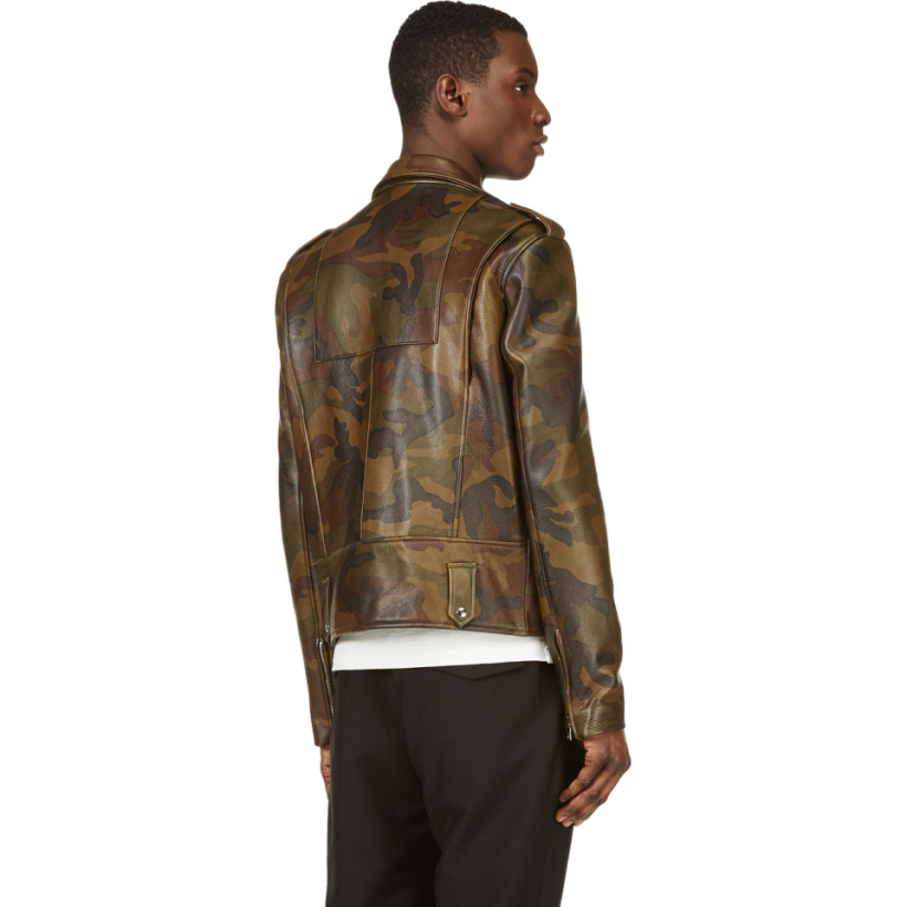 Pyer Moss Green Leather Camo Killer Biker Jacket