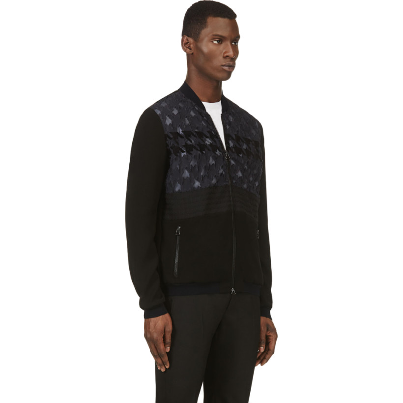 Lanvin Black & Navy Houndstooth Colorblock Bomber Jacket