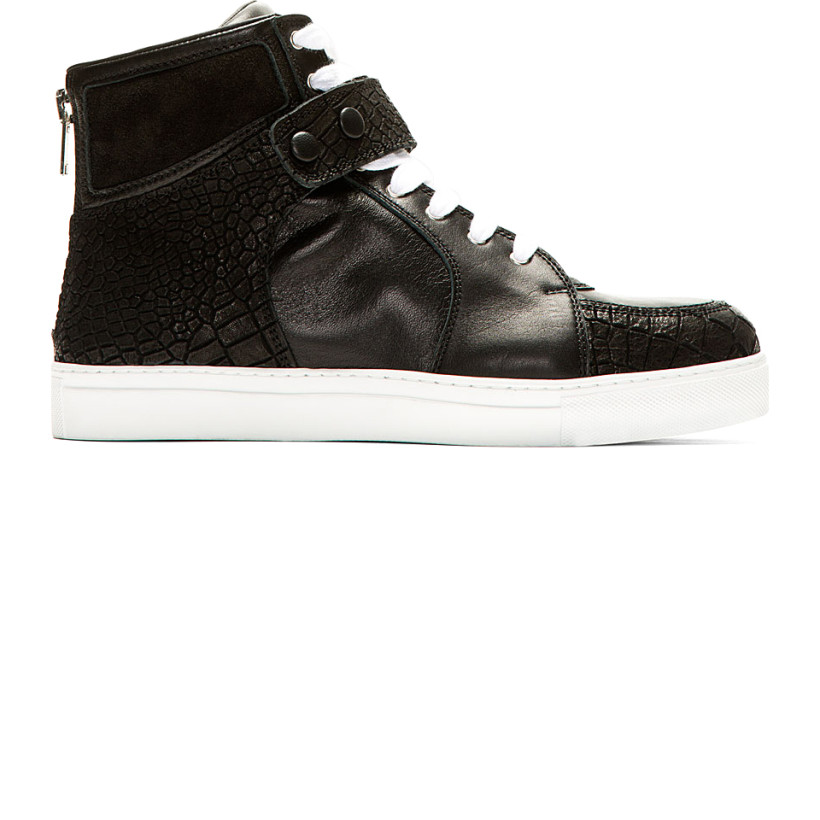 Krisvanassche Black Croc Embossed Leather High Top Sneakers